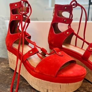 Coach suede lace up wedges